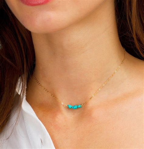 Tiny Turquoise Necklace Bead Choker Necklace Dainty Etsy Turquoise