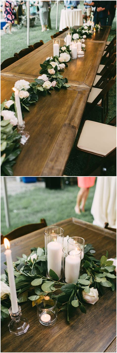 Outdoor Wedding Reception Table Decor Long Wooden Tables