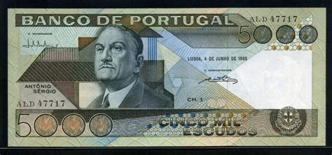 Portugal Currency 5000 Escudos Banknote 1985 António Sérgio De Sousa