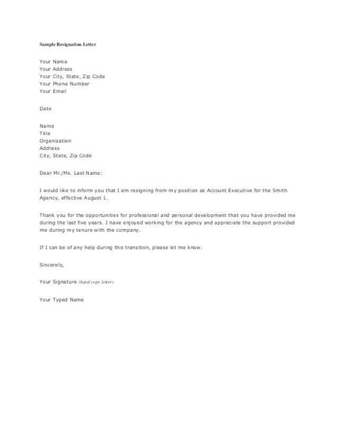 sample resignation letter  month notice    letter