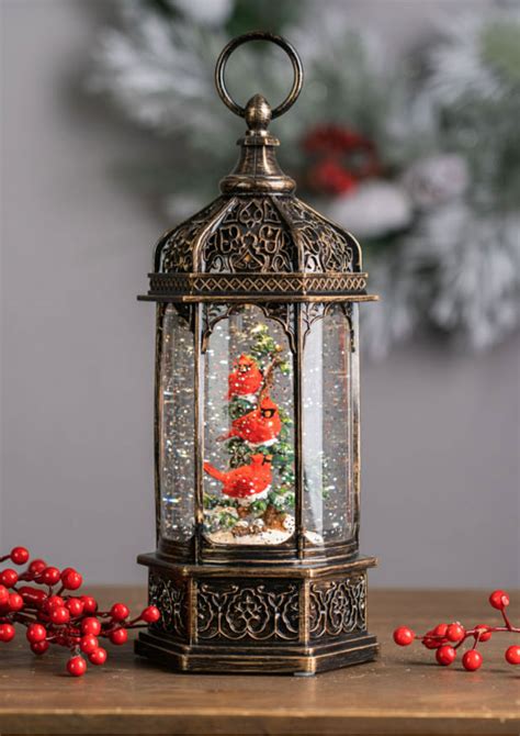 Snow Globe With 3 Cardinals Lighted Water Lantern Usb Cord Included