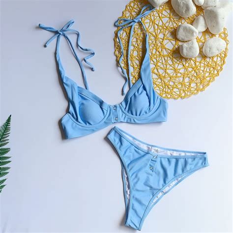 2021 Kawaii Bandage Sexy Bikini Set Underwire Padded Swimwear Women 2020 New Push Up Padded Pure