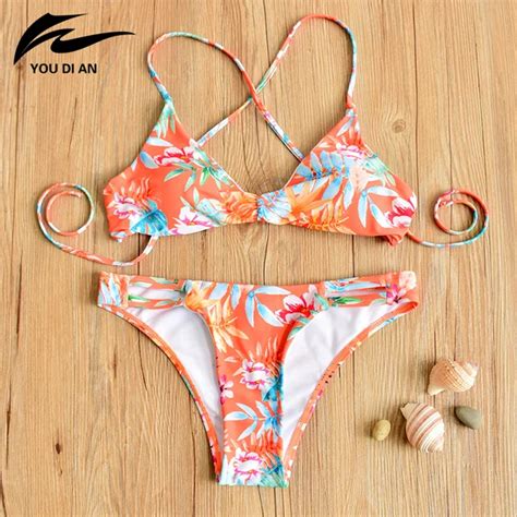 2018 New Arrival Printed Bikini Set Orange Floral Printed Beachwear