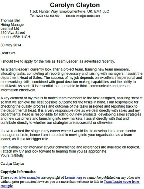 Team leader resume example luxury sales floor team leader from www.pinterest.com. Team Leader Cover Letter Example - Learnist.org