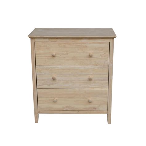 International Concepts Brooklyn 3 Drawer Unfinished Wood Chest Bd 8003
