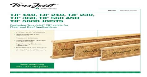 Tji 110 210 230 360 And 560 Joists Specifiers Guide · 560 And Tji