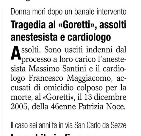 Tragedia Al Goretti Assolti Anestesista E Cardiologo Ordine Medici My