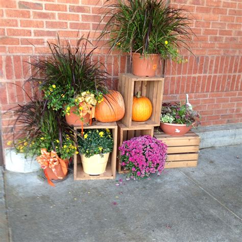 Wooden Crates Stacked With Fall Decorations Winter Home Decor Winter