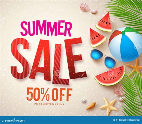 Vector Summer Sale Banner Design With Red Sale Text And Colorful