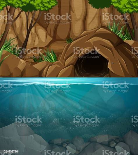 Underwater Cave Landscape Scene Stock Illustration Download Image Now