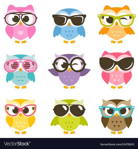 Set Of Colorful Owls With Sunglasses Vector Image On Vectorstock