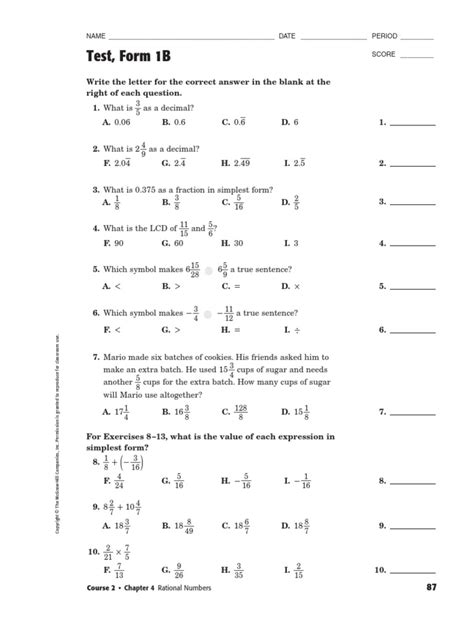 Test Form 1b Name Date Period Pdf Mathematics