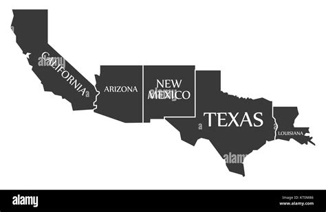 California Arizona New Mexico Texas Louisiana Map Labelled