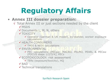 Ppt Syntech Research Spain Regulatory Affairs Powerpoint Presentation