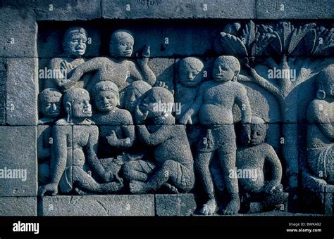 Asia Indonesia Java Borobudur Buddhism Temple Wall Relief Relief