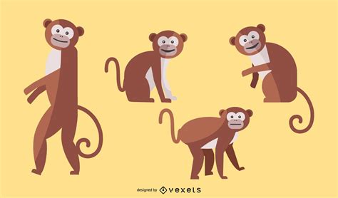 Flat Monkey Illustration Set Vector Download