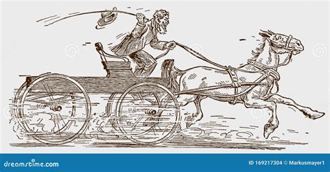 Historical Man Driving A Horse Drawn Wagon At High Speed Stock Vector