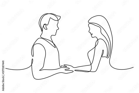 Couple In Love In Continuous Line Art Drawing Style Loving Man And