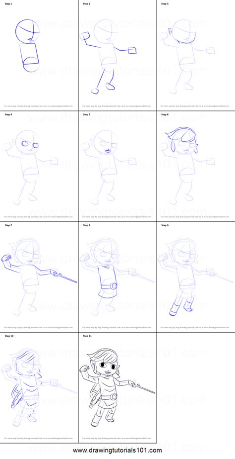 How To Draw Toon Link From Super Smash Bros Printable Step By Step