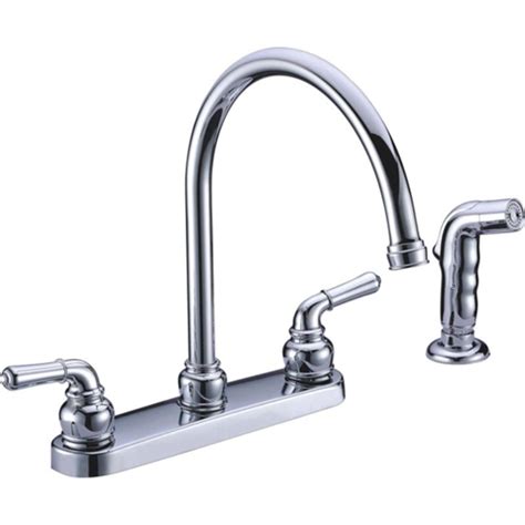 Eco brass stainless steel kitchen gooseneck sink water tap faucet for kitchen for north america europe. Chrome Two Handle Gooseneck Kitchen Faucet With Spray ...