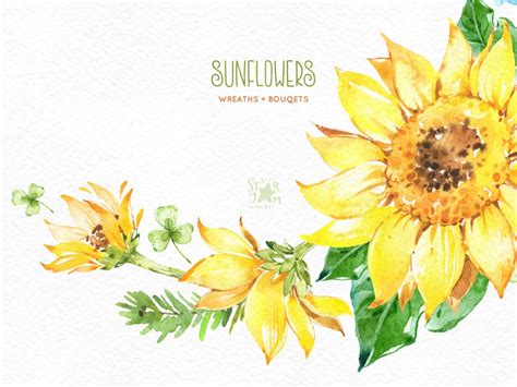 Sunflowers. Wreaths & Bouquets. Watercolor flowers clipart | Etsy