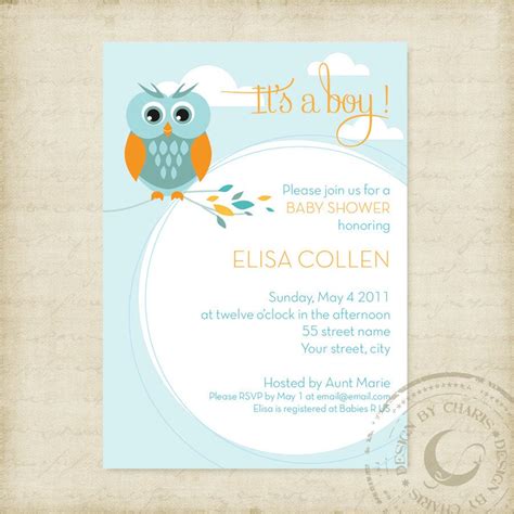 baby shower invitation template owl theme boy  girl