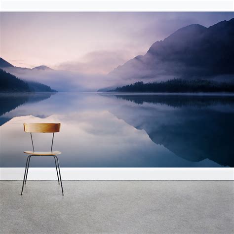 Removable Foggy Mountain Lake Wall Mural Wallums