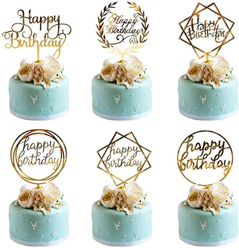 Whaline 6 Pack Happy Birthday Cake Topper Acrylic Cupcake Topper For Various Birthday Cake