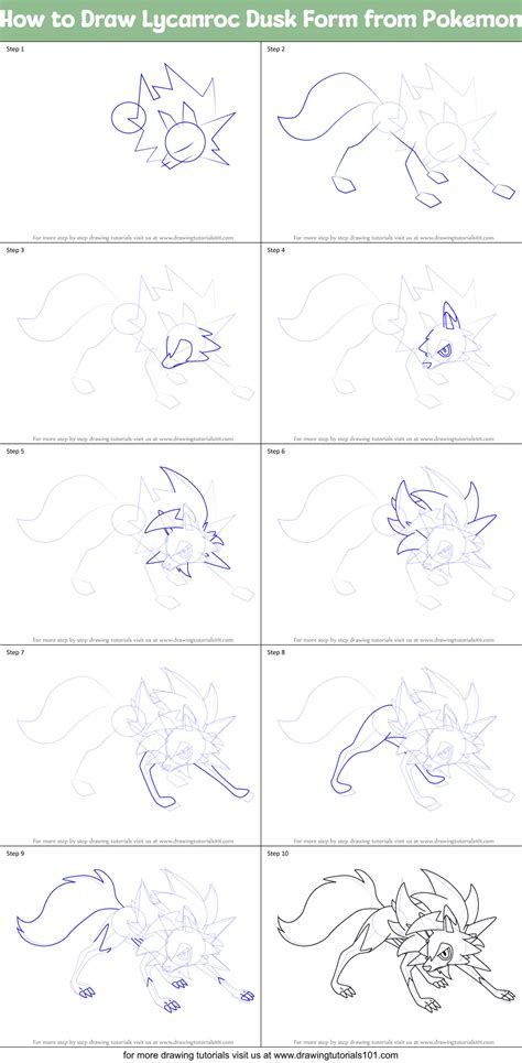 How To Draw Lycanroc Dusk Form From Pokemon Printable Step By Step