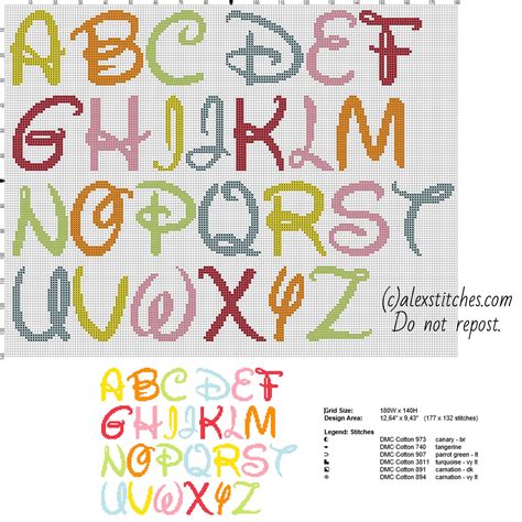 Disney Colored Font Letters Cross Stitch Free Alphabet Free Cross
