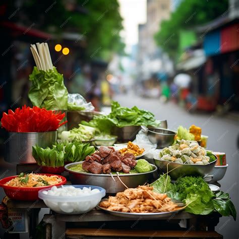 Premium AI Image | Bustling street in Hanoi's vibrant street food scene