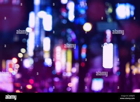 Abstract City Lights Background Blurred Defocused Night Neons In Tokyo