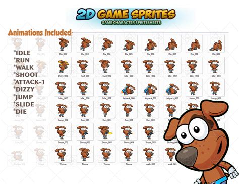 Dogie 2d Game Character Sprites Gamedev Market