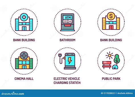 Public Services Color Line Icons Set Isolated Vector Element Stock