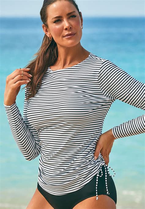 Side Tie Adjustable Long Sleeve Swim Tee Swimsuits For All