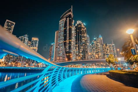 Fantastic Nighttime Skyline With Illuminated Skyscrapers Dubai Uae