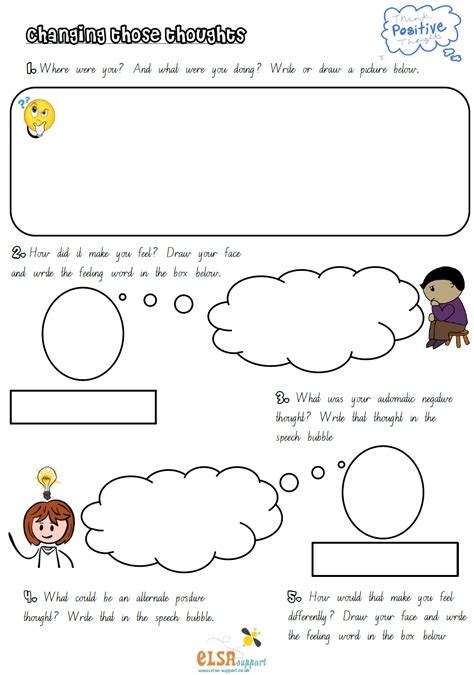 printable challenging negative thoughts worksheet