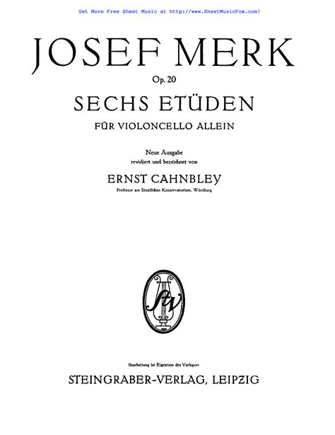 free sheet music for 6 etudes for cello op 20 merk joseph by joseph merk