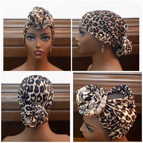 Pre Tied Turban Head Wrap With Bun Knotted Open Crown Stretchy Wide Headband Seamless Slip On