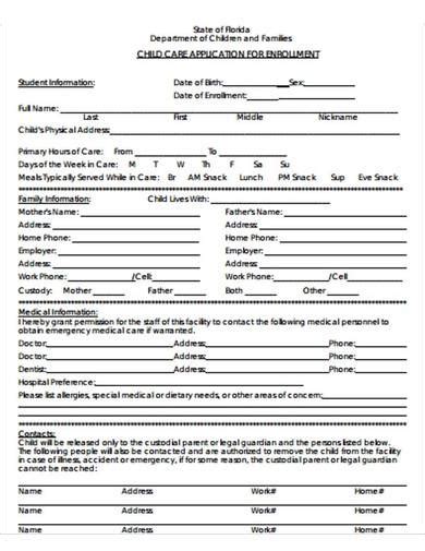 Daycare Application Form Sample Fill Online Printable Fillable Vrogue