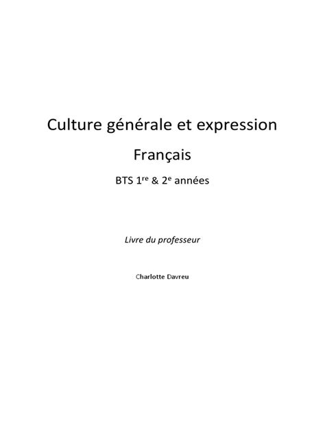 Culture Générale Et Expression BTS Nathan Technique Corrigé | PDF