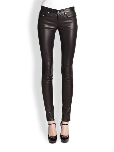 Saint Laurent Stretch Leather Skinny Pants In Black Lyst