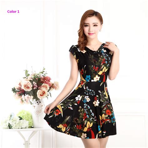 Summer Style Women Dress 2015 New Printed Casual Dress Vintage Slash