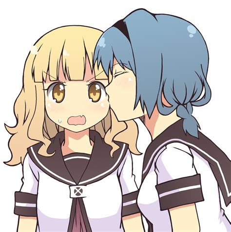 Safebooru Blush Eichikei Eyes Closed Furutani Himawari Headband Kiss Oomuro Sakurako School