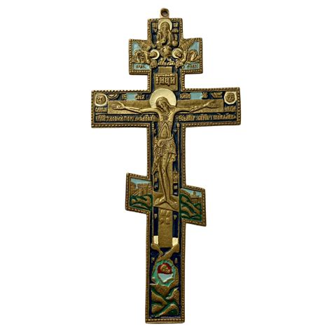 19th Century Russian Orthodox Bronze And Enamel Cross For Sale At