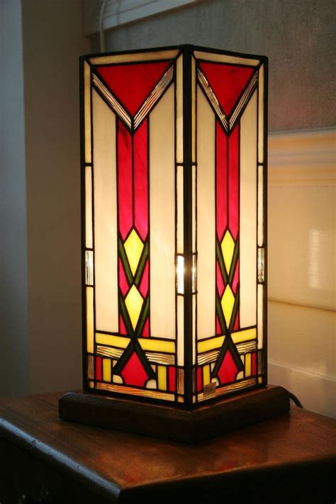 Lamp Art Deco Stained Glass Tiffany Column H35 Cm Etsy Art Deco Stained Glass Modern