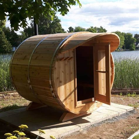 Dundalk Knotty Cedar Outdoor Barrel Sauna With Heater Customizable