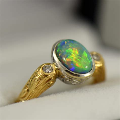 Custom Vintage Style Australian Opal Engagement Ring Exquisite