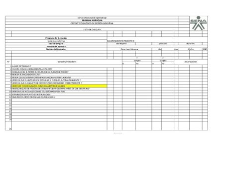 Lista De Chequeo Mantenimiento Predictivojuliana