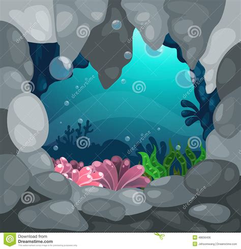 Cave Under The Sea Background Stock Vector Illustration